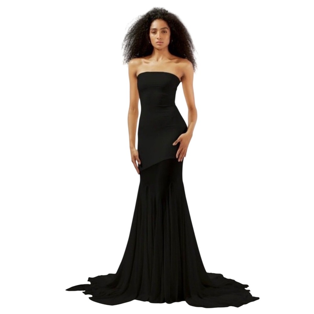 DÈMÈ by Gabriella Dahlia Dress Small Black Sheer Train Made For You NWT